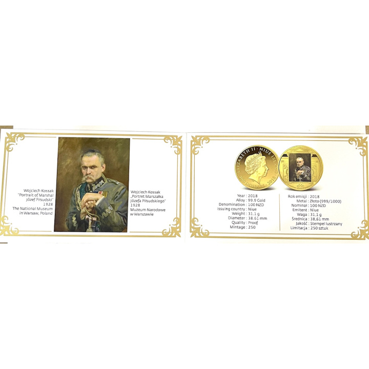 Niue: Marshal Józef Piłsudski coloured 100 Dollar Gold 2018 Proof Coin