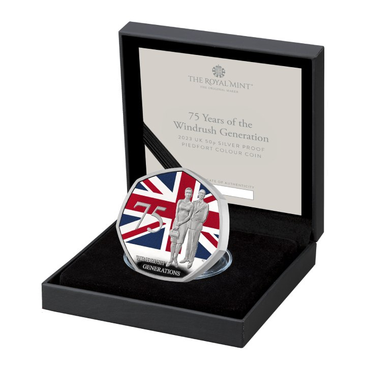 75 Years of the Windrush Generation colored 50p Silver 2023 Proof Piedfort