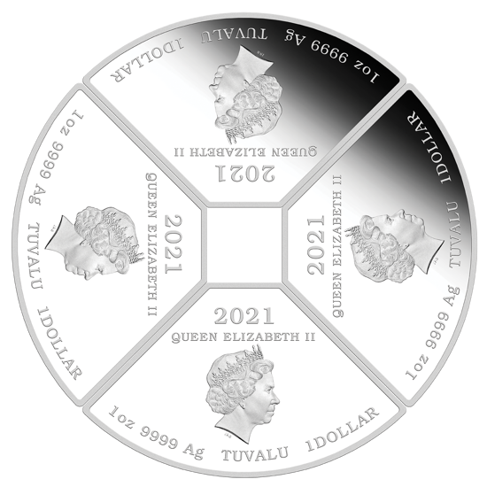 Tuvalu: Rok Bawoła Quadrant kolorowany 1 uncja Srebra 2021 Proof