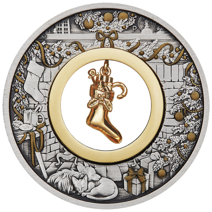 Tuvalu: The Night Before Christmas coloured 2 oz Silver 2023 Gilded Antiqued Coin