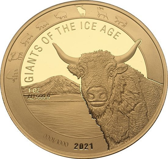 Ghana: Giants of the Ice Age - Aurochs 1 oz Gold 2021