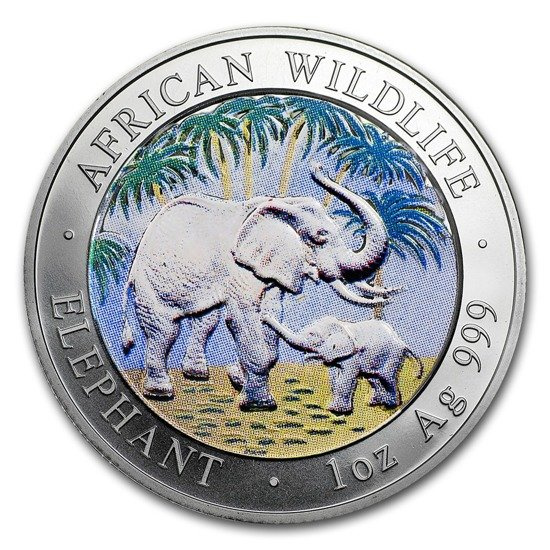 Vida salvaje africana: Elefante somalí coloreado 1 oz Plata 2007