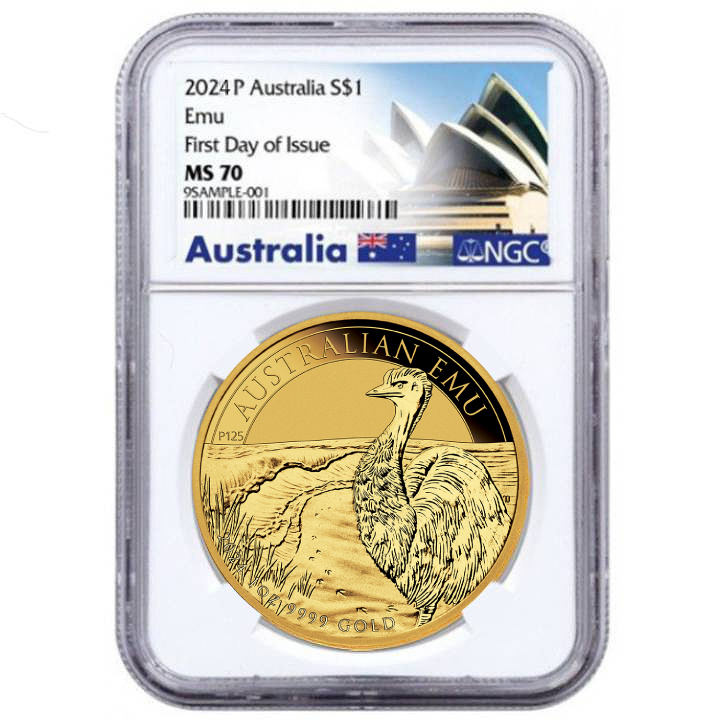 Emú Australiano 1 oz Oro 2024 MS 70 NGC First Day of Issue