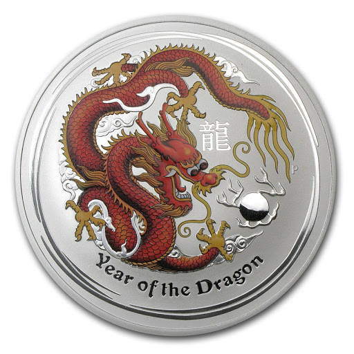 Lunar II: Año del Dragón 1 oz Plata coloreada 2012