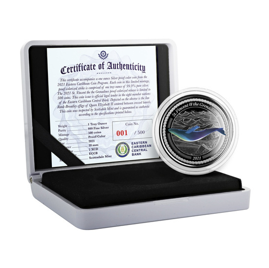 St. Vincent & The Grenadines - Humpback Whale coloured 1 oz Silber 2021 Proof