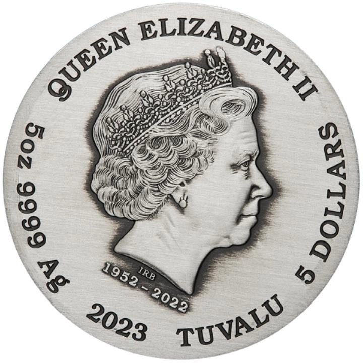 Tuvalu: Fénix y Pájaros de colores 5 oz Silver 2023 Antiqued Coin