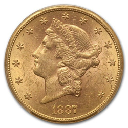 Liberty-S Double Eagle 20 dolarů 1887 Stav 2