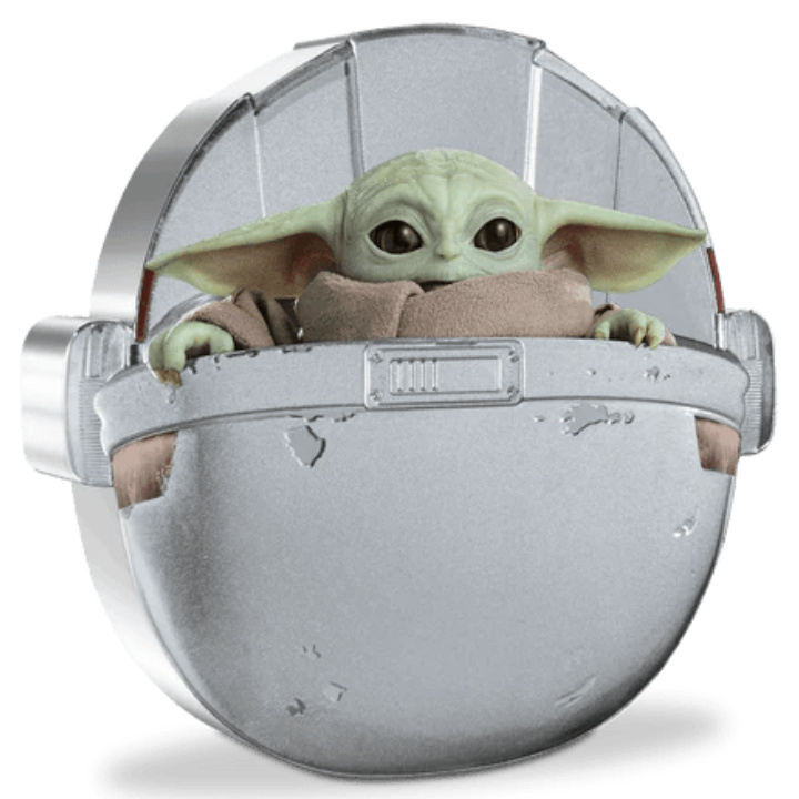 Niue: Star Wars The Mandalorian - Grogu in Pod kolorowany 1 uncja Srebra 2022 Proof