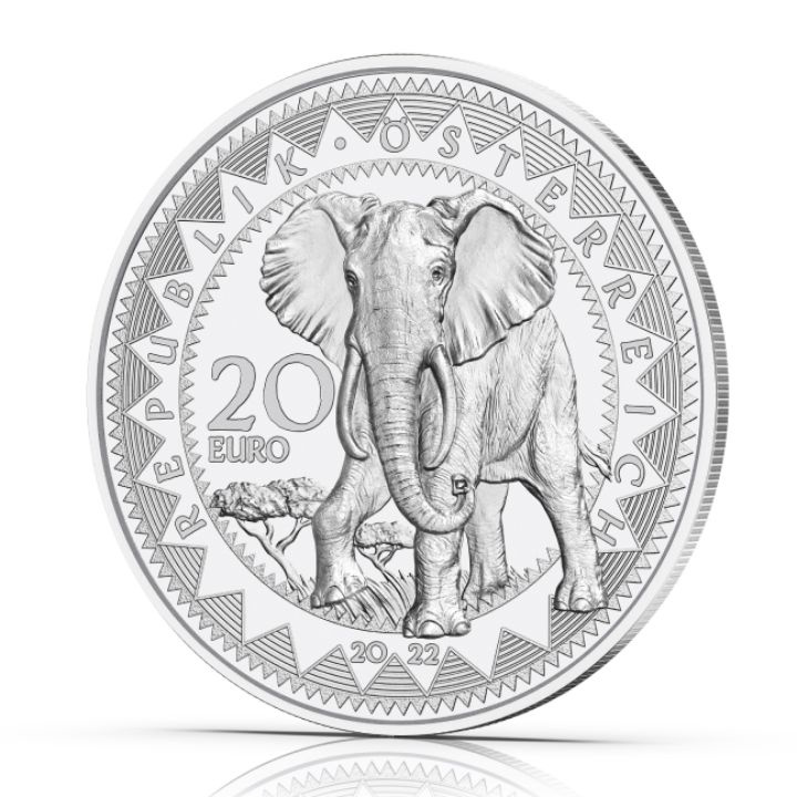 Afrika – Klid slona 20 euro stříbro 2022 Proof