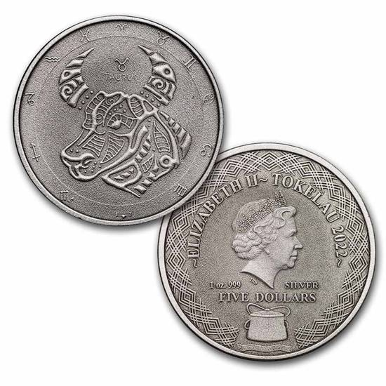 Sada 12 mincí Tokelau: Zodiac Series 12 x 1 unce stříbra 2022 Antique Coins