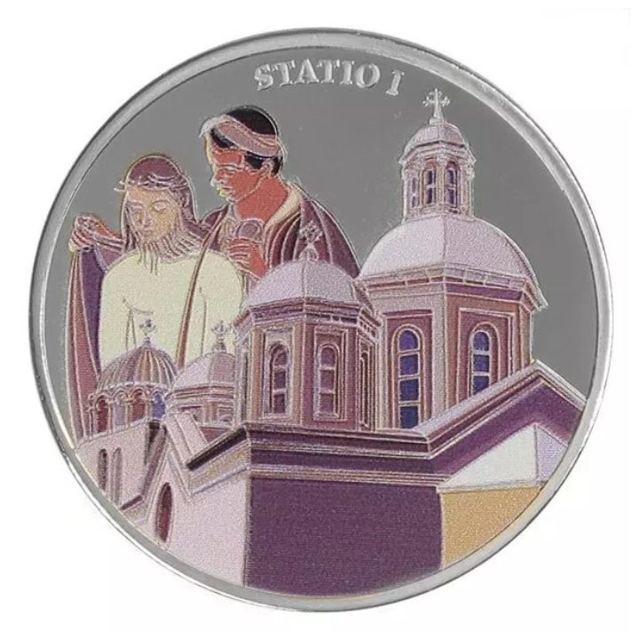 Conjunto de 14 monedas: Vía Dolorosa coloreada 14 x 1 oz Plata 2016 Prooflike