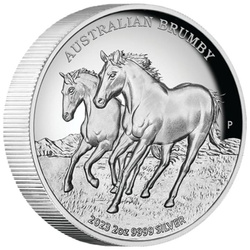 Australijski dziki koń - Brumby 2 uncje Srebra 2023 Proof High Relief