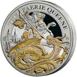 St Helena: Faerie Queene - Redcrosse & The Dragon 2 oz Silber 2024 Gilded Proof Coin