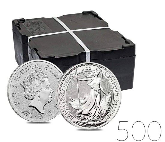 Britannia 1 uncja Srebra 2020 PAKIET 500 SZTUK