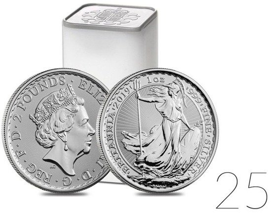 Britannia 1 oz Plata 2019 PAQUETE DE 25 HOJAS