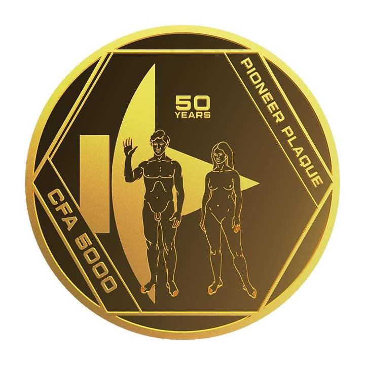 Čad: Pioneer Plaque 1/10 unce zlata 2022 Prooflike