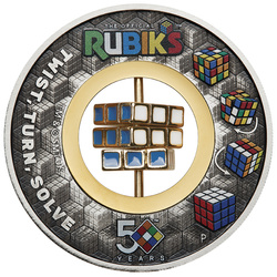 Tuvalu: Cubo di Rubik 50° anniversario colorato, placcato in oro 2 once d'argento 2024 Moneta antica