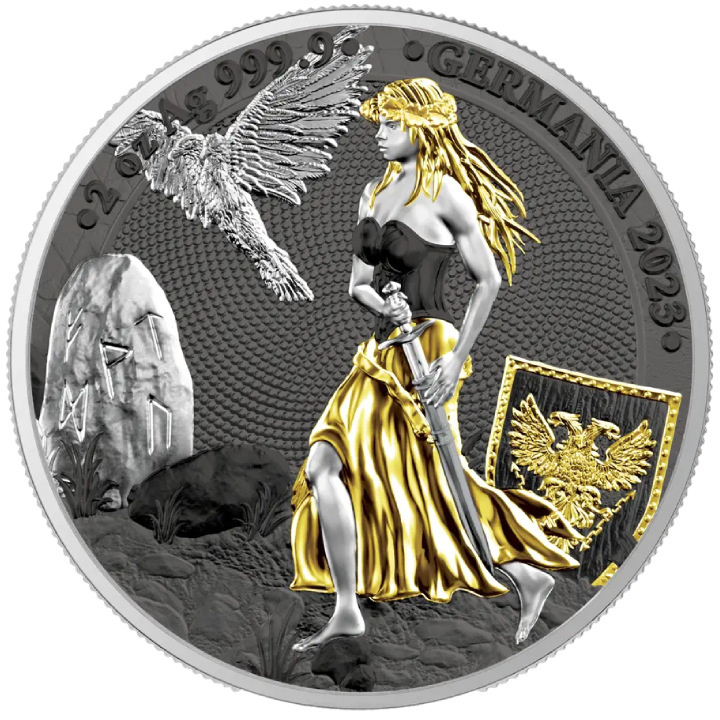 Germania dorada 2 oz Plata 2023 Edición ANA