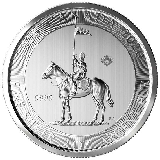 100° anniversario della Royal Canadian Mounted Police 2 once d'argento 2020