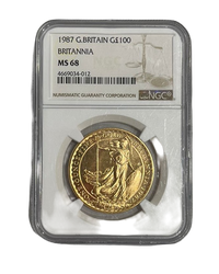 Britannia 1 uncja Złota 1987 MS68 NGC 