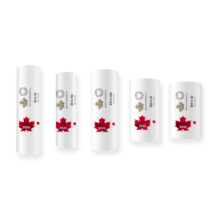 Set de monnaies en acier Canada : Special Wrap Roll Collection - First Strikes 5 x Wrap Roll 2026