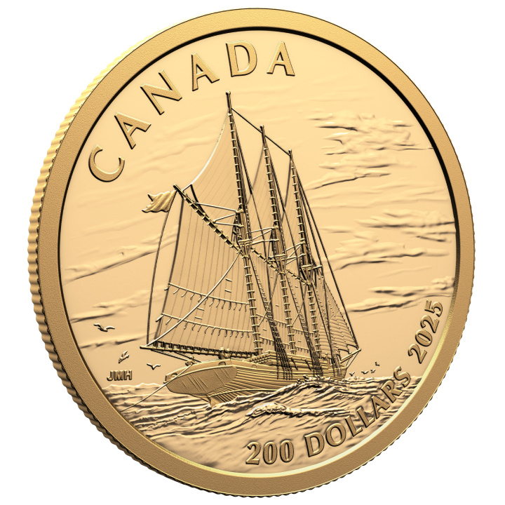 Canada: Tall Ships - Three-Masted Schooner $200 Oro 2025 Proof