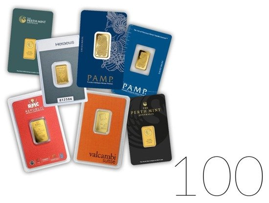 5 grammi Lingotto d'oro PACCHETTO DA 100 PEZZI