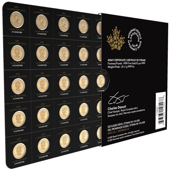 Kanadyjski Liść Klonowy 25 x 1 gram Złota 2021