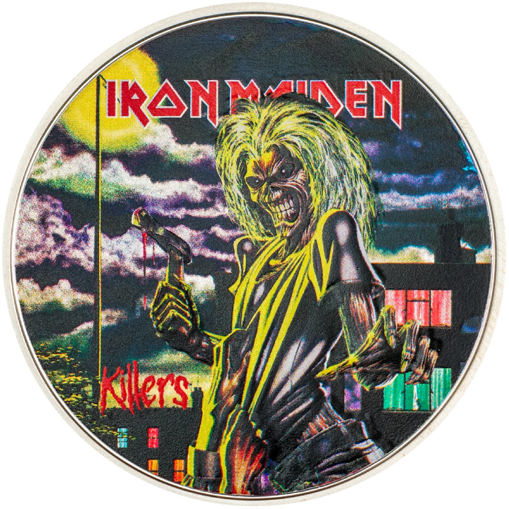 Cook Islands: Iron Maiden – Killers kolorowany 1 uncja Srebra 2024 Proof