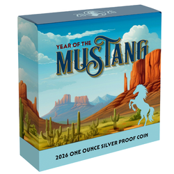 Srebna Moneta Niue: American Lunar Year of the Mustang kolorowany 1 uncja Srebra 2026 Proof