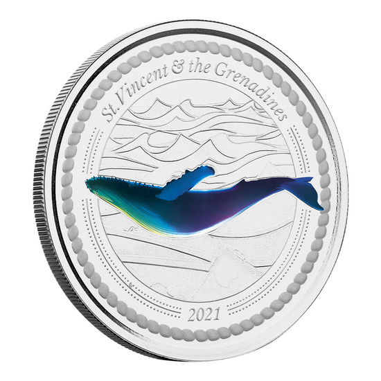 St. Vincent & The Grenadines - Humpback Whale coloured 1 oz Silber 2021 Proof