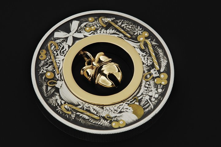 Jingle bell barevný 2 unce stříbra 2022 Antiqued Coin