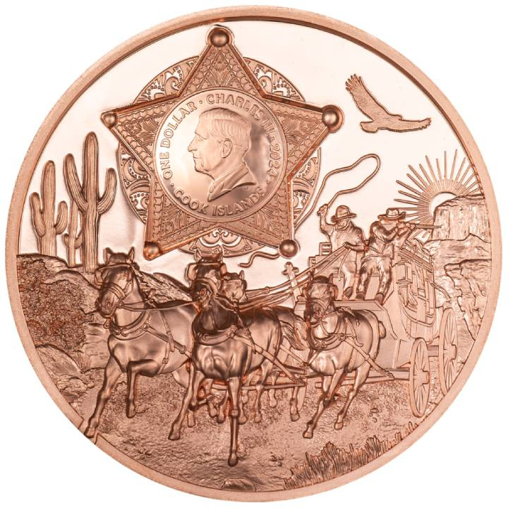 Islas Cook: Leyendas - Salvaje Oeste 50 gramos Cobre 2024 Prueba Ultra Alto Relieve