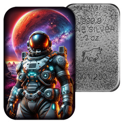 Sztabka Asturmint: The Astronaut kolorowany 2 uncje Srebra 2025 Antique Finish