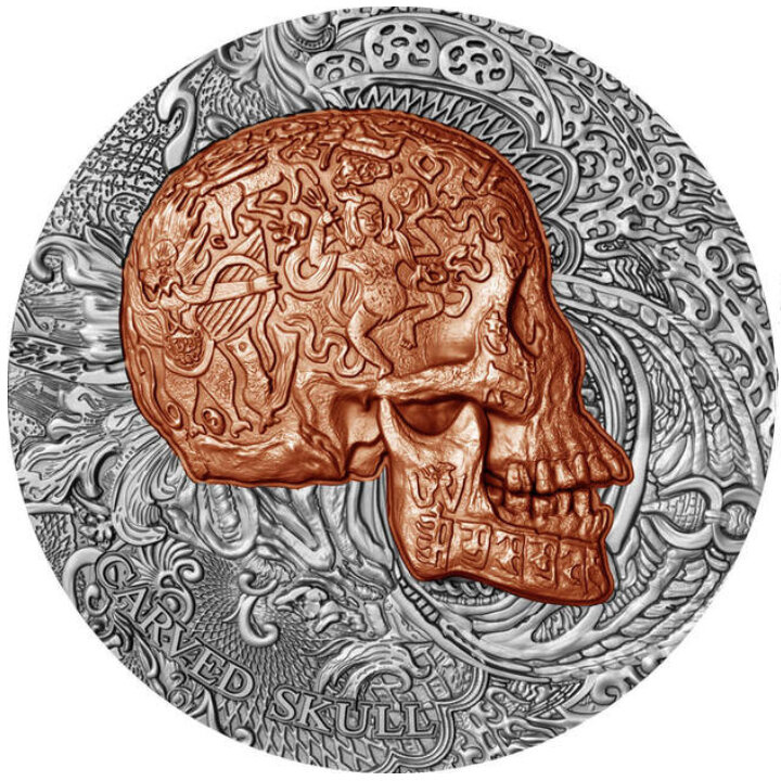 Camerun Carved Skull Bones 1 oz Argint 2017 Antichizat