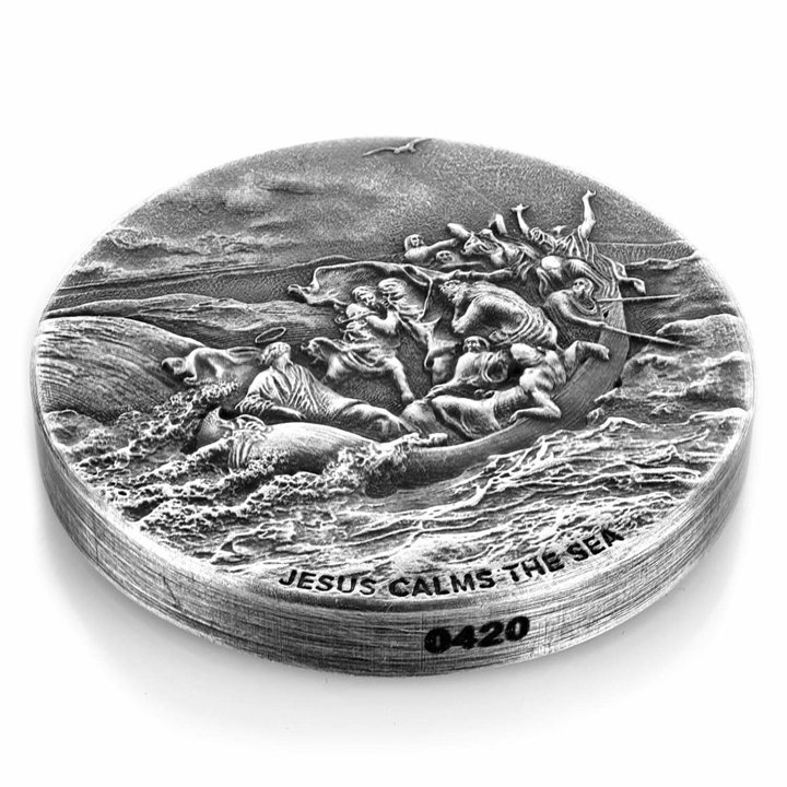 Niue: Biblico - Gesù calma il mare 2 once d'argento 2017 Proof Antiqued Coin