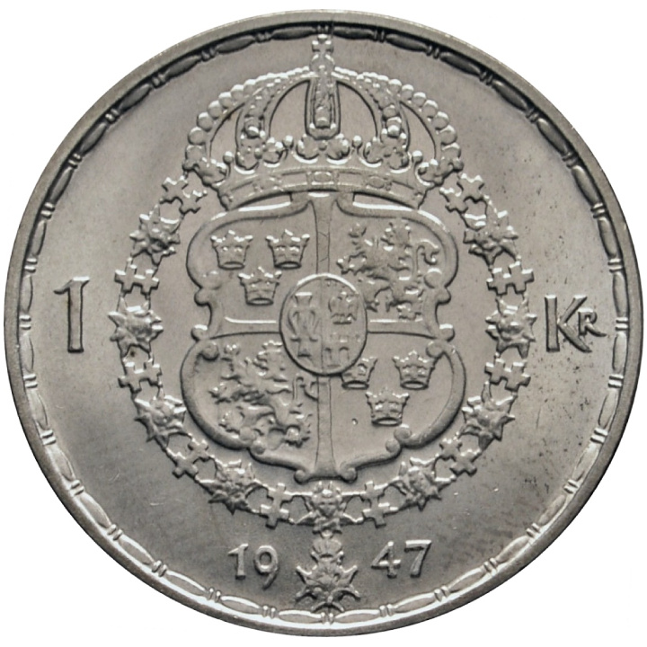 Svezia, Gustavo V - 1 corona 1942-1950