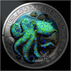 Blue-Ringed Octopus coloured 3 Euro Copper 2022