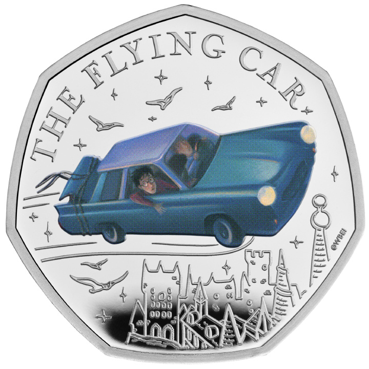 Harry Potter: The Flying Car colorato 50p argento 2025 Proof