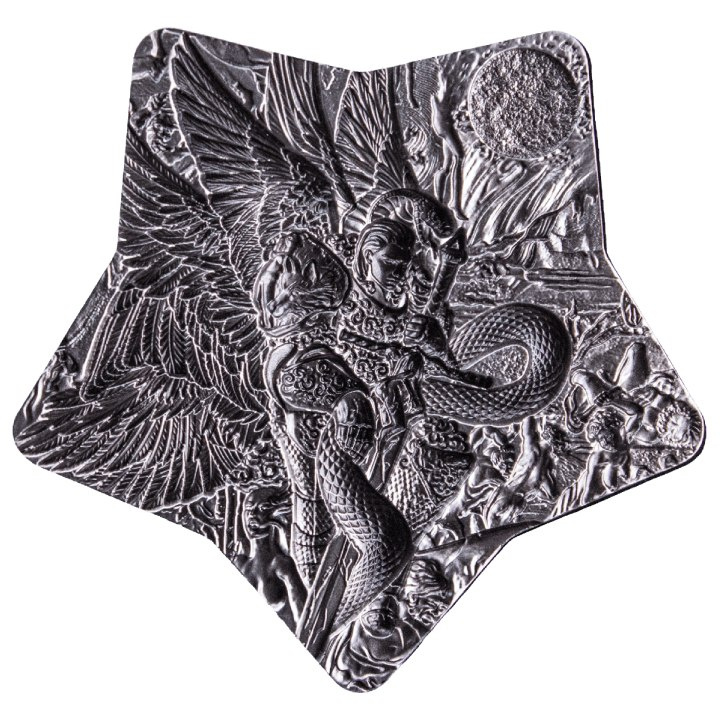 Lucifer 2 uncje Srebra 2023 Apilable Alto Relieve Antiqued