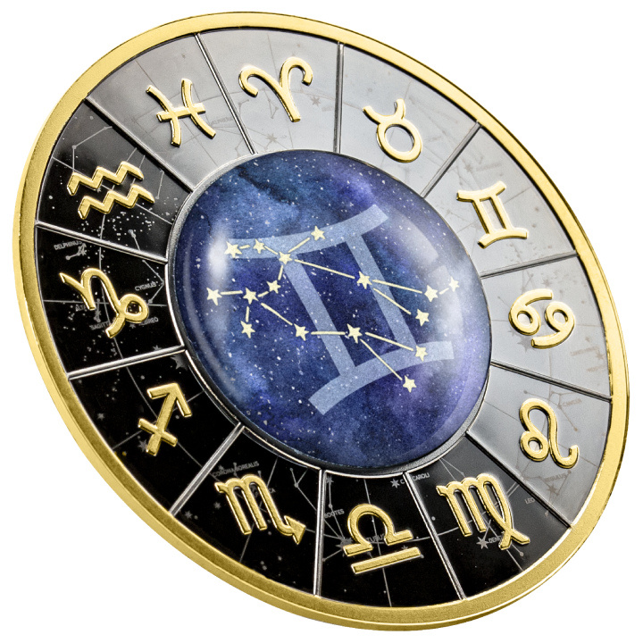 Camerún: Signos del Zodiaco - Gemelos de color, chapados en oro Plata 2023 Black Proof