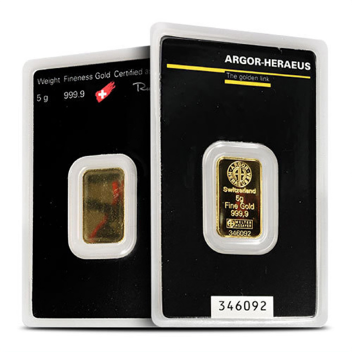 Lingote de oro 5 g Argor-Heraeus