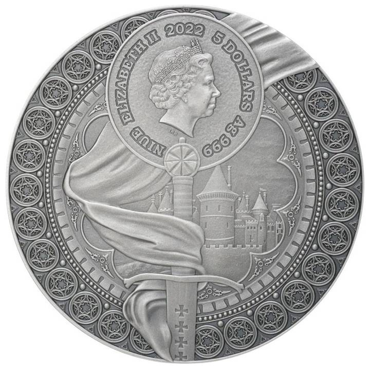 Niue Heroines Ioana d'Arc colorată 2 oz Argint 2022 High Relief Antiqued Coin