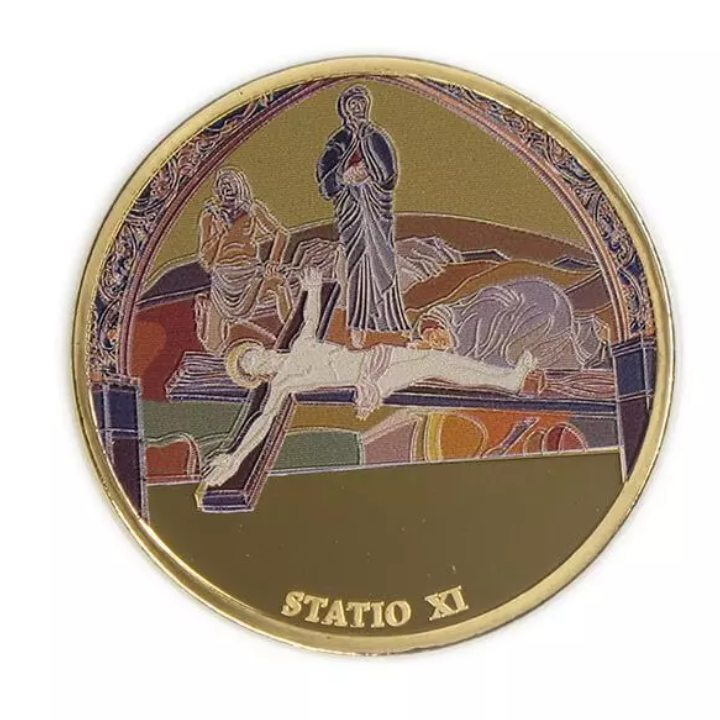 Set 14 monede Via Dolorosa colorată aurită Bronz 2016 Prooflike