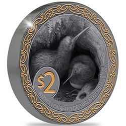 Kiwi Oro plateado 2 oz Plata 2025 Negro Proof Alto Relieve