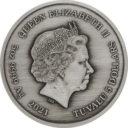 Tuvalu: Bogowie Olimpu - Hades 5 uncji Srebra 2021 Antiqued Coin