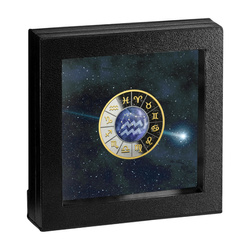 Cameroon: Zodiac Sign - Aquarius coloured Silver 2023 Gilded Black Proof Coin