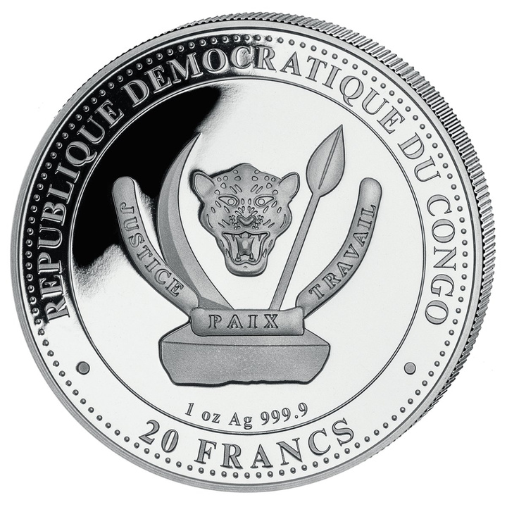 Congo Prehistoric Life Velociraptor Mongoliensis colorată 1 oz argint 2025