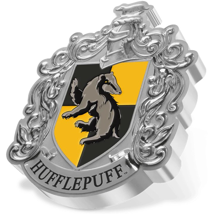 Niue: Harry Potter - Hufflepuff Crest coloured 1 oz Silver 2021 Proof