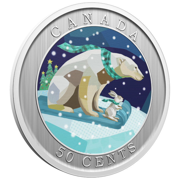 Canadá: Holiday Sledding coloured 50 cents 2023 Moneda Lenticular Específica